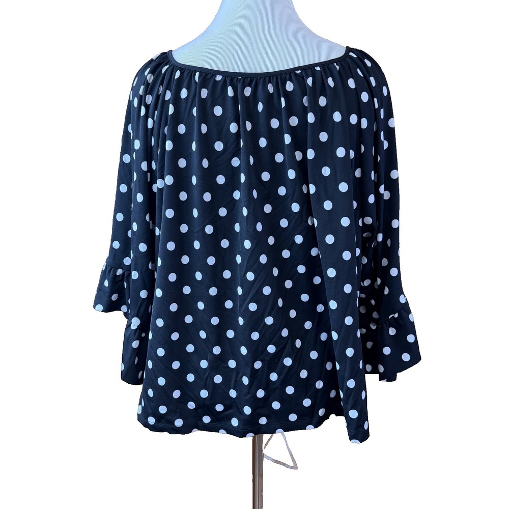 Betsey Johnson Black and White Polka Dot Blouse with Ruffle Sleeve Size XL - Picture 4 of 11